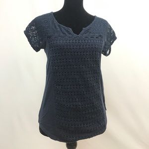 Lucky Brand | Navy Blue Crochet Shirt